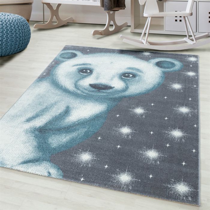 Bambi Eisbär kinderzimmer teppich kurzflor rechteckig 80x150cm blau