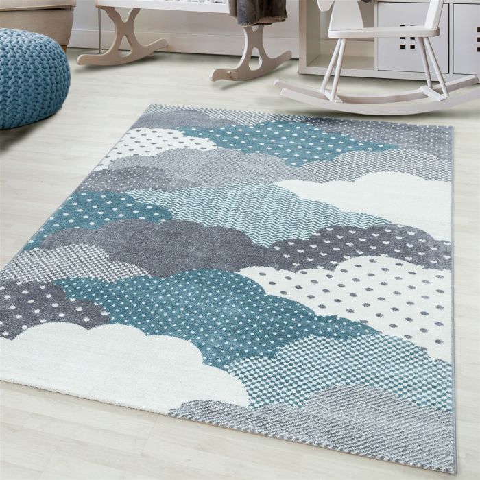 Bambi Wolken kinderzimmer teppich kurzflor rechteckig 80x150cm blau