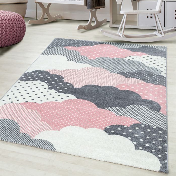 Bambi Wolken kinderzimmer teppich kurzflor rechteckig 80x150cm rosa