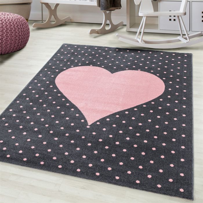 Bambi Herz kinderzimmer teppich kurzflor rechteckig 80x150cm rosa