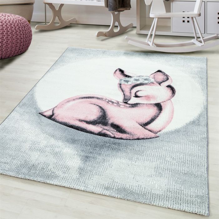 Bambi Reh kinderzimmer teppich kurzflor rechteckig 80x150cm rosa