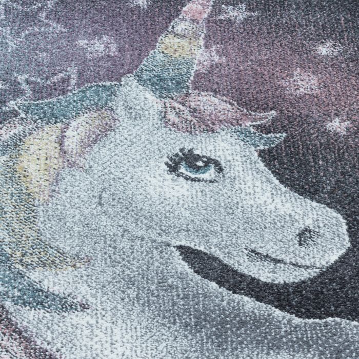 Funny Einhorn baby kinderzimmer teppich kurzflor rund Ø 120cm grau