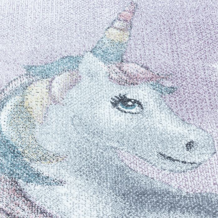 Funny Einhorn baby kinderzimmer teppich kurzflor rund Ø 160cm violett