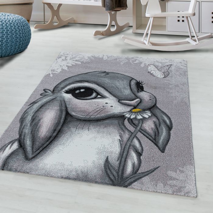 Funny Kaninchen baby kinderzimmer teppich kurzflor rund Ø 120cm rosa