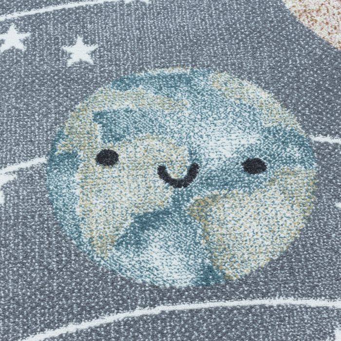 Funny Planet baby kinderzimmer teppich kurzflor rund Ø 120cm grau
