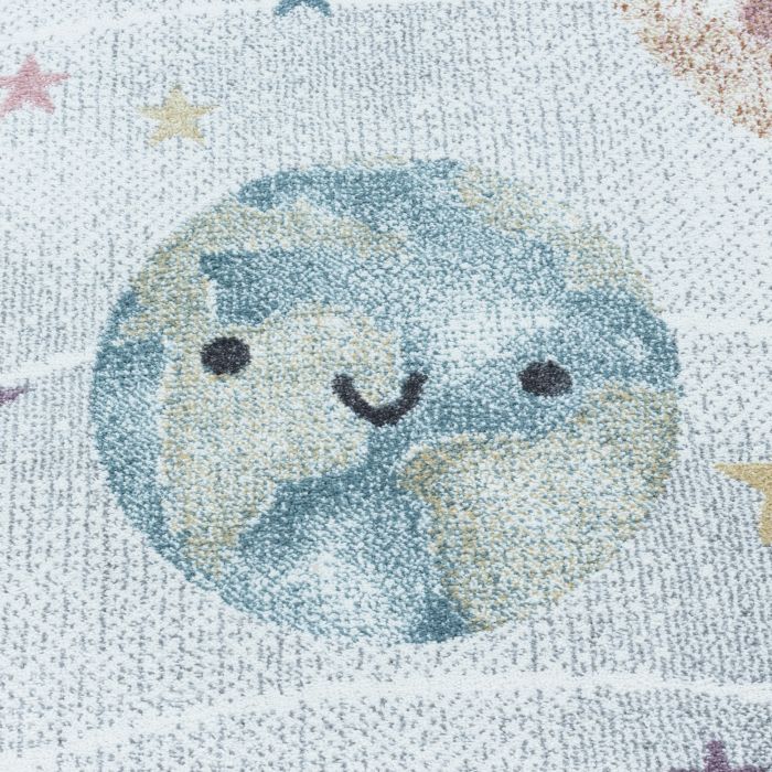 Funny Planet baby kinderzimmer teppich kurzflor rund Ø 160cm weiß