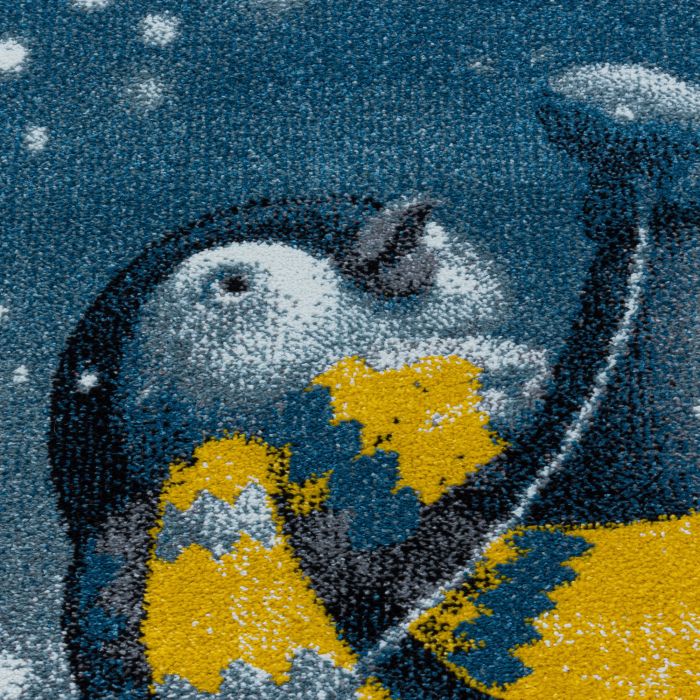 Funny Pinguin baby kinderzimmer teppich kurzflor rund Ø 120cm blau