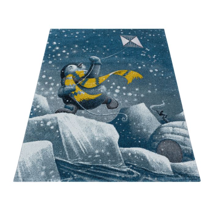 Funny Pinguin baby kinderzimmer teppich kurzflor rund Ø 120cm blau