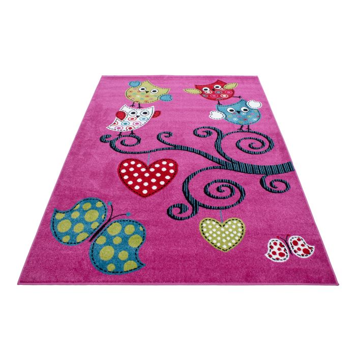 Kids Eulen kinderzimmer teppich kurzflor rechteckig 80x150cm lila