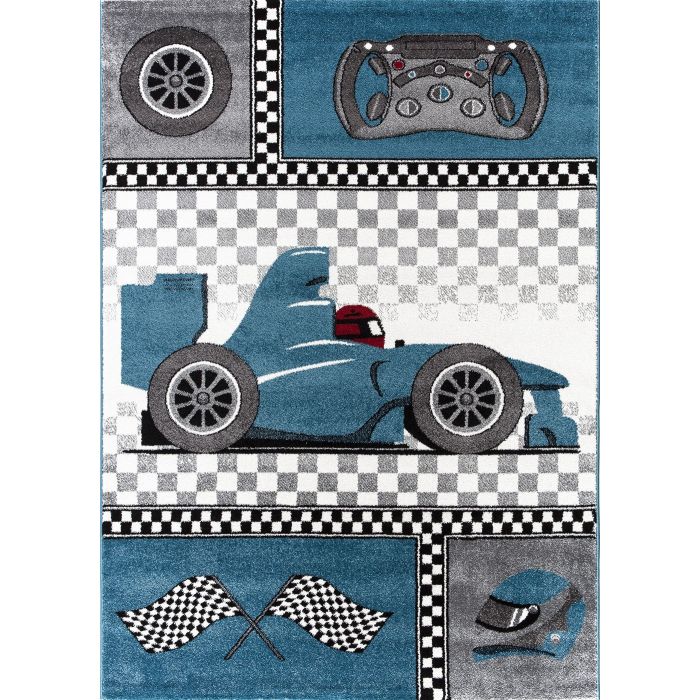 Kids Rennauto kinderzimmer teppich kurzflor rechteckig 80x150cm blau