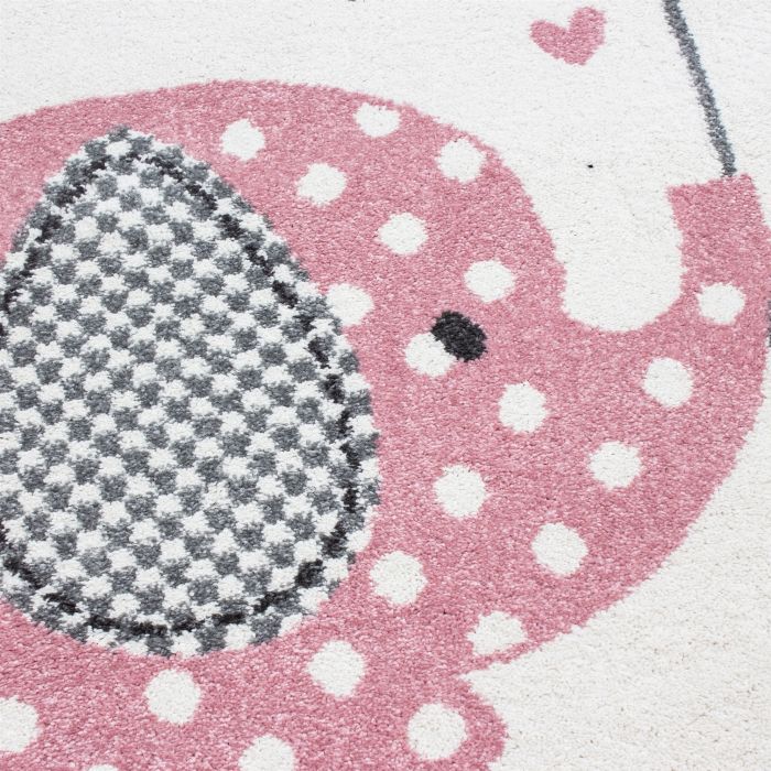 Kids Baby Elefant kinderzimmer teppich kurzflor rund Ø 120cm rosa