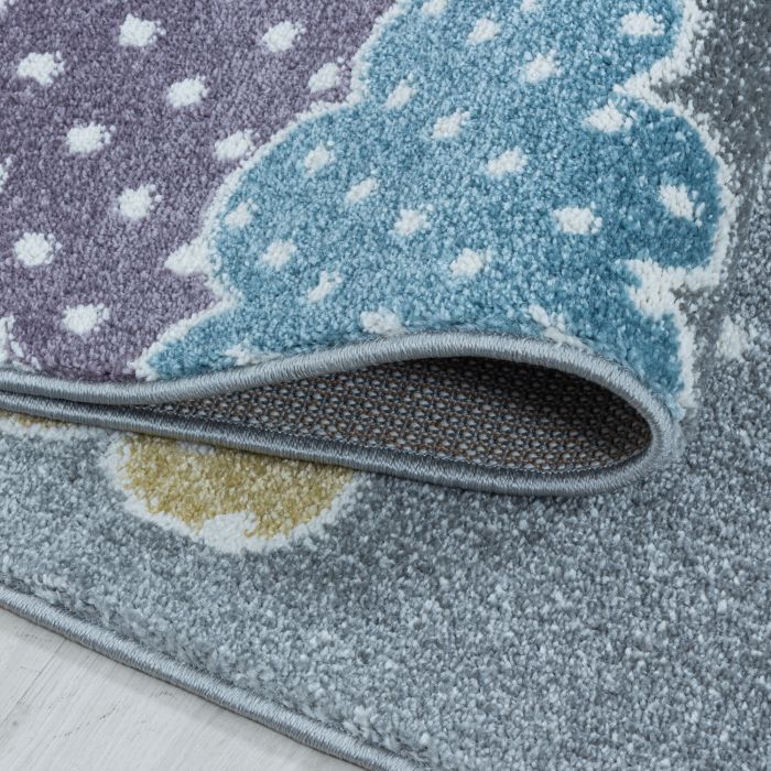 Lucky Wolken baby kinderzimmer teppich kurzflor rund Ø 120cm grau