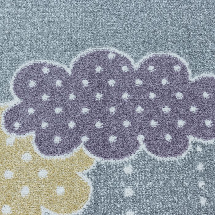 Lucky Wolken baby kinderzimmer teppich kurzflor rund Ø 120cm grau