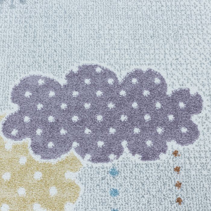 Lucky Wolken baby kinderzimmer teppich kurzflor rund Ø 120cm weiß