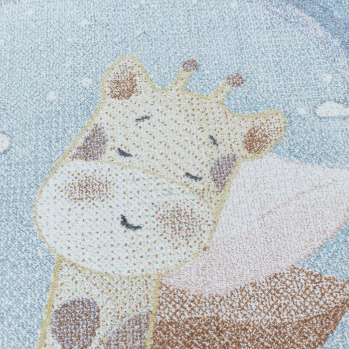 Lucky Giraffe baby kinderzimmer teppich kurzflor rund Ø 160cm blau