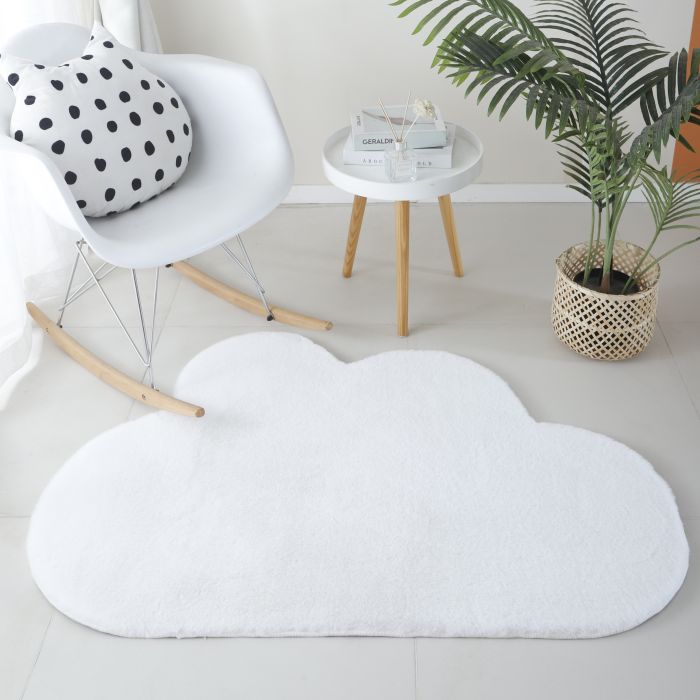 Caty Wolke kinderteppich einfarbiger fluffy hochflor 80x120cm weiß