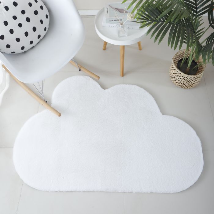 Caty Wolke kinderteppich einfarbiger fluffy hochflor 80x120cm weiß