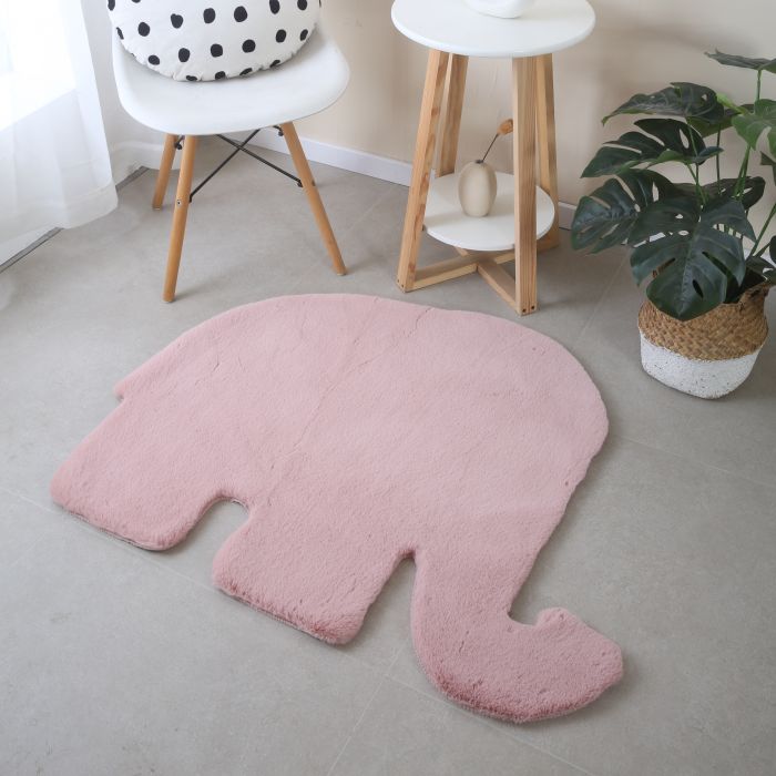 Caty Elefant kinderteppich einfarbiger fluffy hochflor 80x100cm rosa