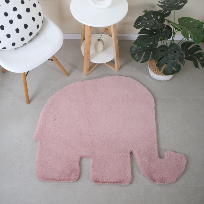 Caty Elefant kinderteppich einfarbiger fluffy hochflor 80x100cm rosa