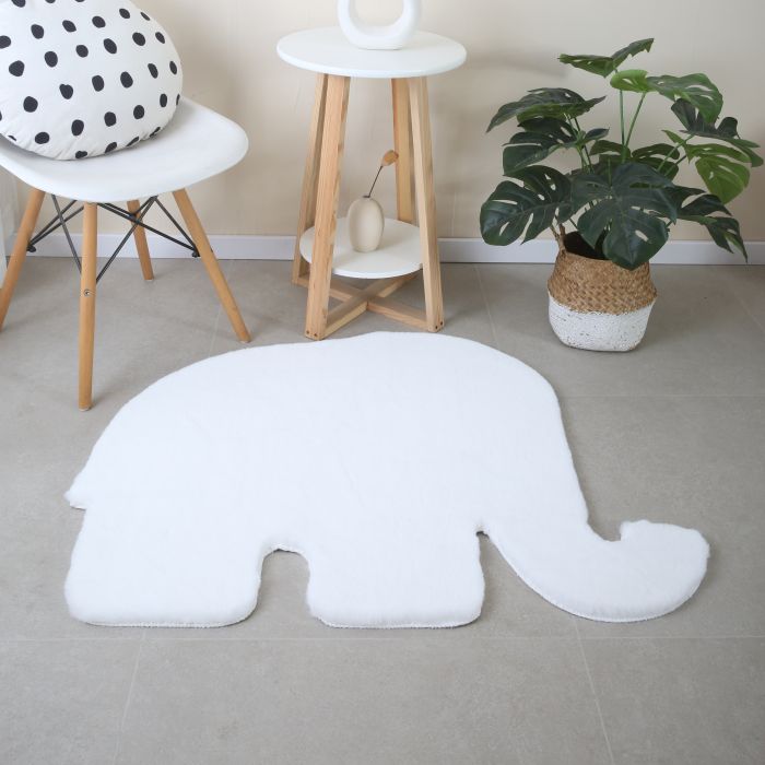 Caty Elefant kinderteppich einfarbiger fluffy hochflor 80x100cm weiß