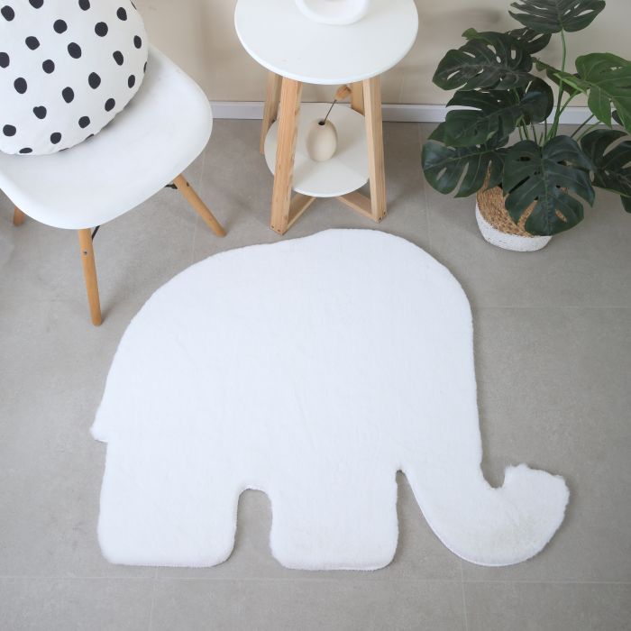 Caty Elefant kinderteppich einfarbiger fluffy hochflor 80x100cm weiß