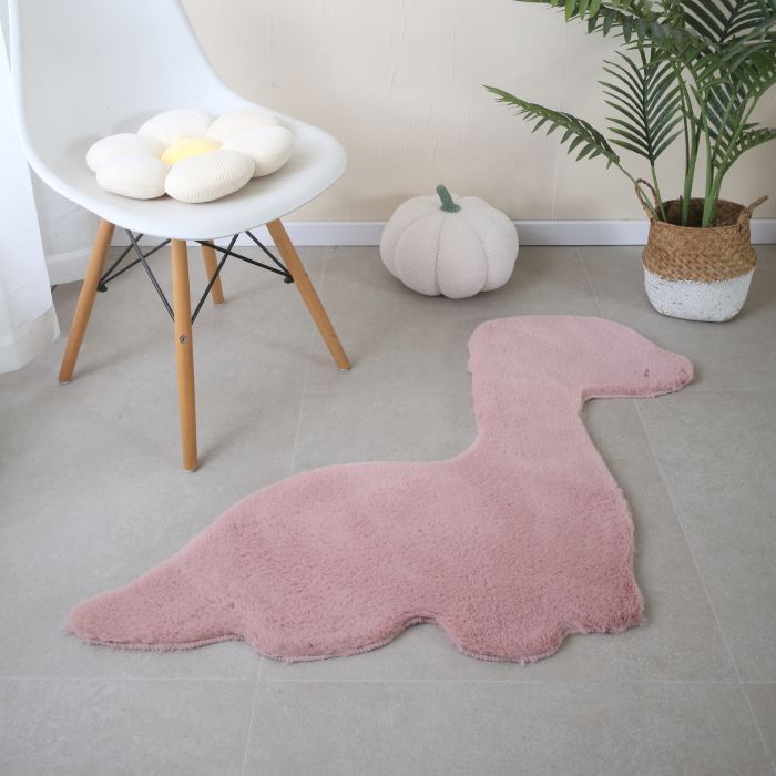 Caty Dino kinderteppich einfarbiger fluffy hochflor 80x100cm rosa