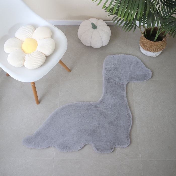 Caty Dino kinderteppich einfarbiger fluffy hochflor 80x100cm silber