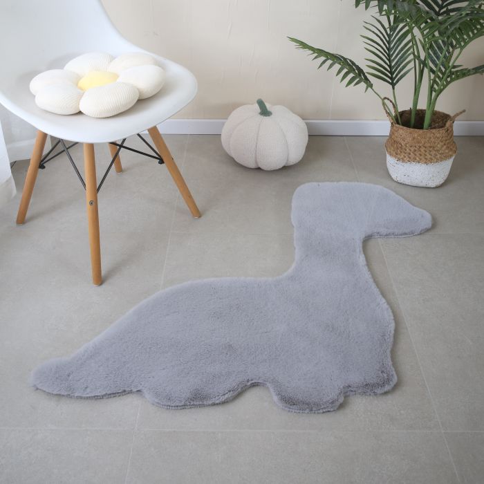 Caty Dino kinderteppich einfarbiger fluffy hochflor 80x100cm silber