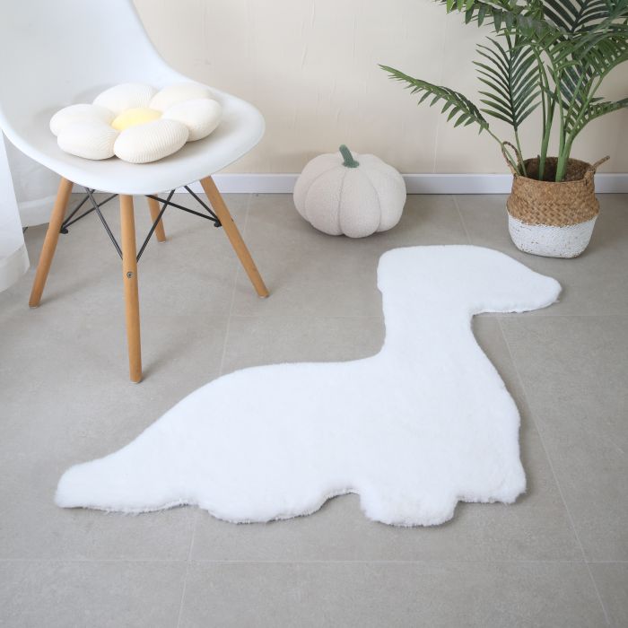 Caty Dino kinderteppich einfarbiger fluffy hochflor 80x100cm weiß