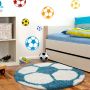 Fun Shaggy fußball kinderzimmer teppich hochflor rund Ø 100cm türkis
