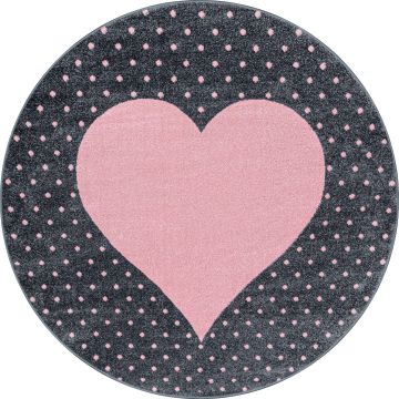 Bambi Herz kinderzimmer teppich kurzflor rund Ø 120cm rosa