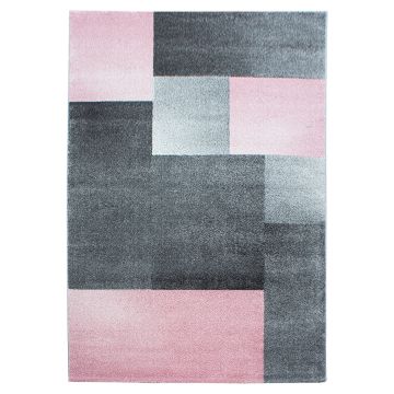 Lucca Block teppich kurzflor läufer 80x250cm rosa