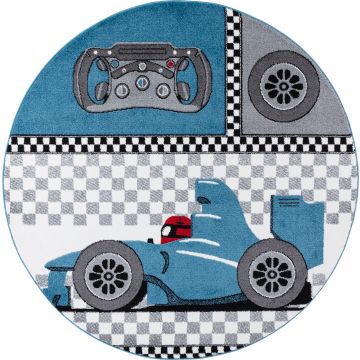 Kids Rennauto kinderzimmer teppich kurzflor rund Ø 160cm blau