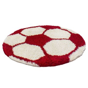 Fun Shaggy fußball kinderzimmer teppich hochflor rund Ø 100cm rot