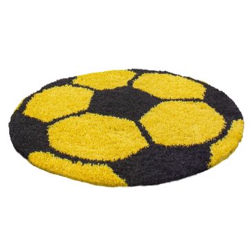 Fun Shaggy fußball kinderzimmer teppich hochflor rund Ø 100cm gelb