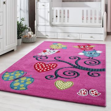 Kids Eulen kinderzimmer teppich kurzflor rechteckig 80x150cm lila