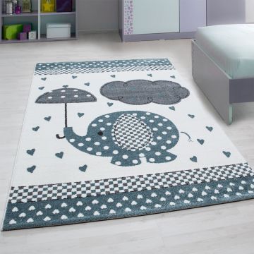 Kids Baby Elefant kinderzimmer teppich kurzflor rechteckig 120x170cm blau