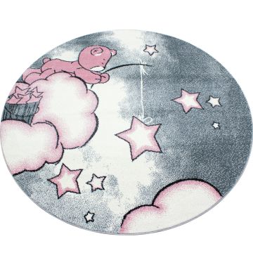 Kids Wolken kinderzimmer teppich kurzflor rund Ø 120cm rosa