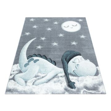 Bambi Schlafender Dinosaurier kinderzimmer teppich kurzflor rechteckig 160x230cm blau