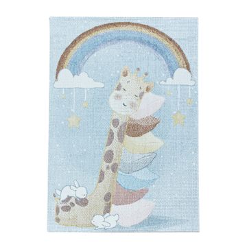 Lucky Giraffe baby kinderzimmer teppich kurzflor rechteckig 140x200cm blau