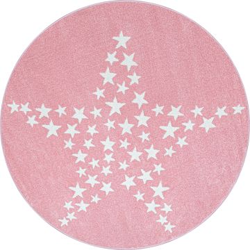 Bambi Stern kinderzimmer teppich kurzflor rund Ø 160cm rosa