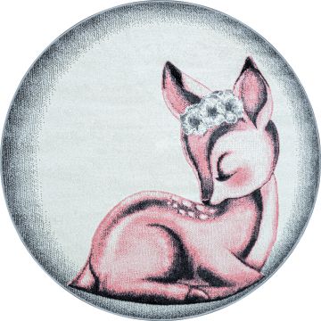 Bambi Reh kinderzimmer teppich kurzflor rund Ø 120cm rosa