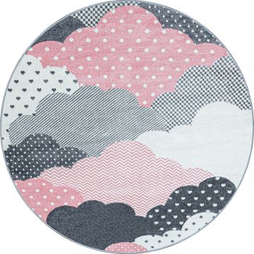 Bambi Wolken kinderzimmer teppich kurzflor rund Ø 120cm rosa